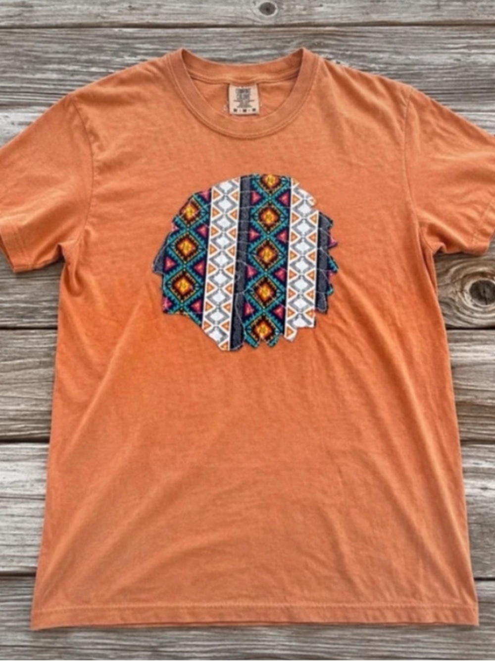 Women's Orange Short-Sleeve Tee with Aztec Circle Graphic